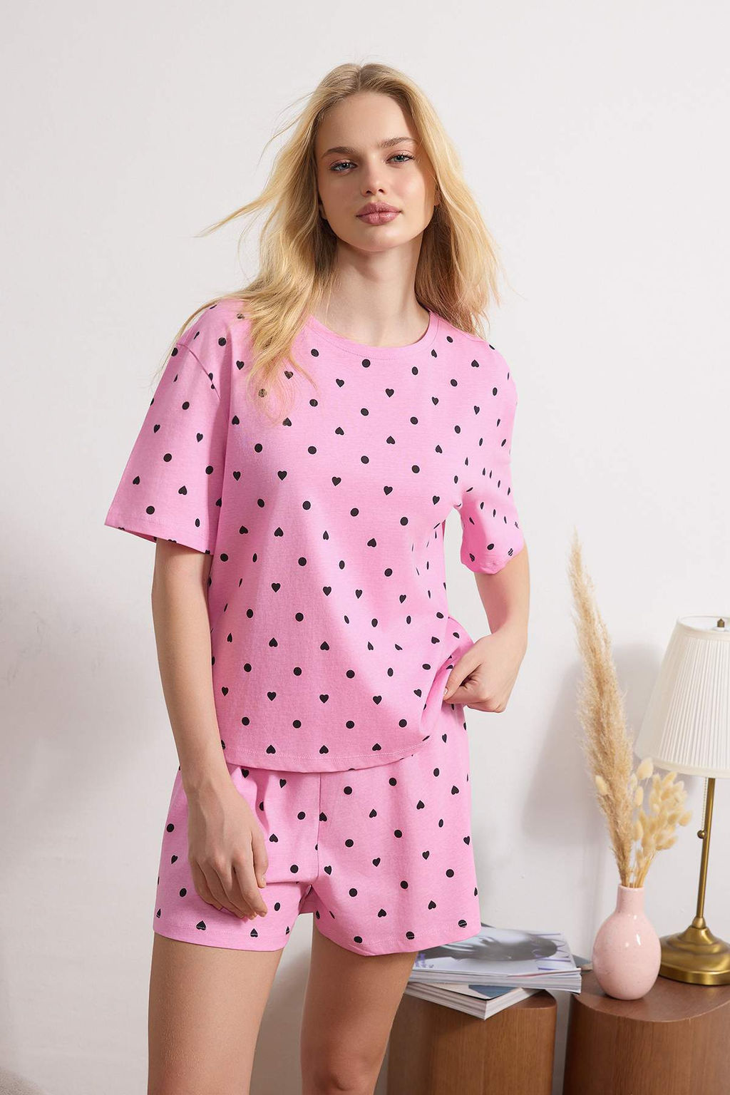 Trendyolmilla Beyaz %100 Pamuklu Puantiyeli ve Kalpli Sortlu Orme Pijama Tak?m? THMSS21PT1485  фото 79