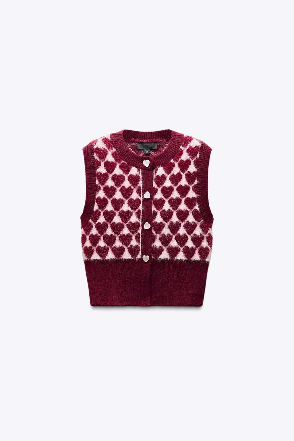 JACQUARD KNIT VEST WITH HEARTS