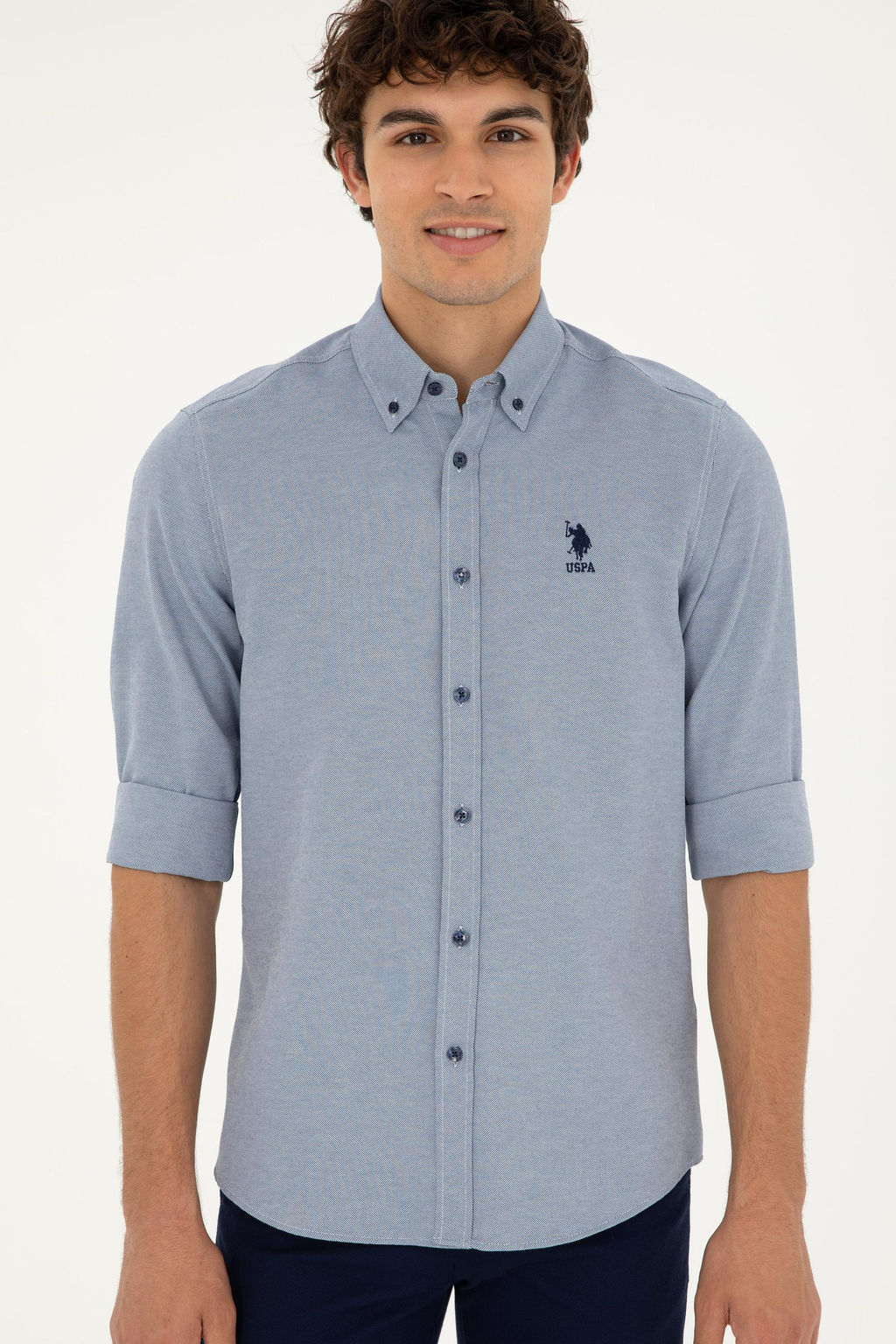 Мужская темно-синяя базовая рубашка с длинным рукавом Неожиданная скидка в корзине - U.s. polo assn фото 3