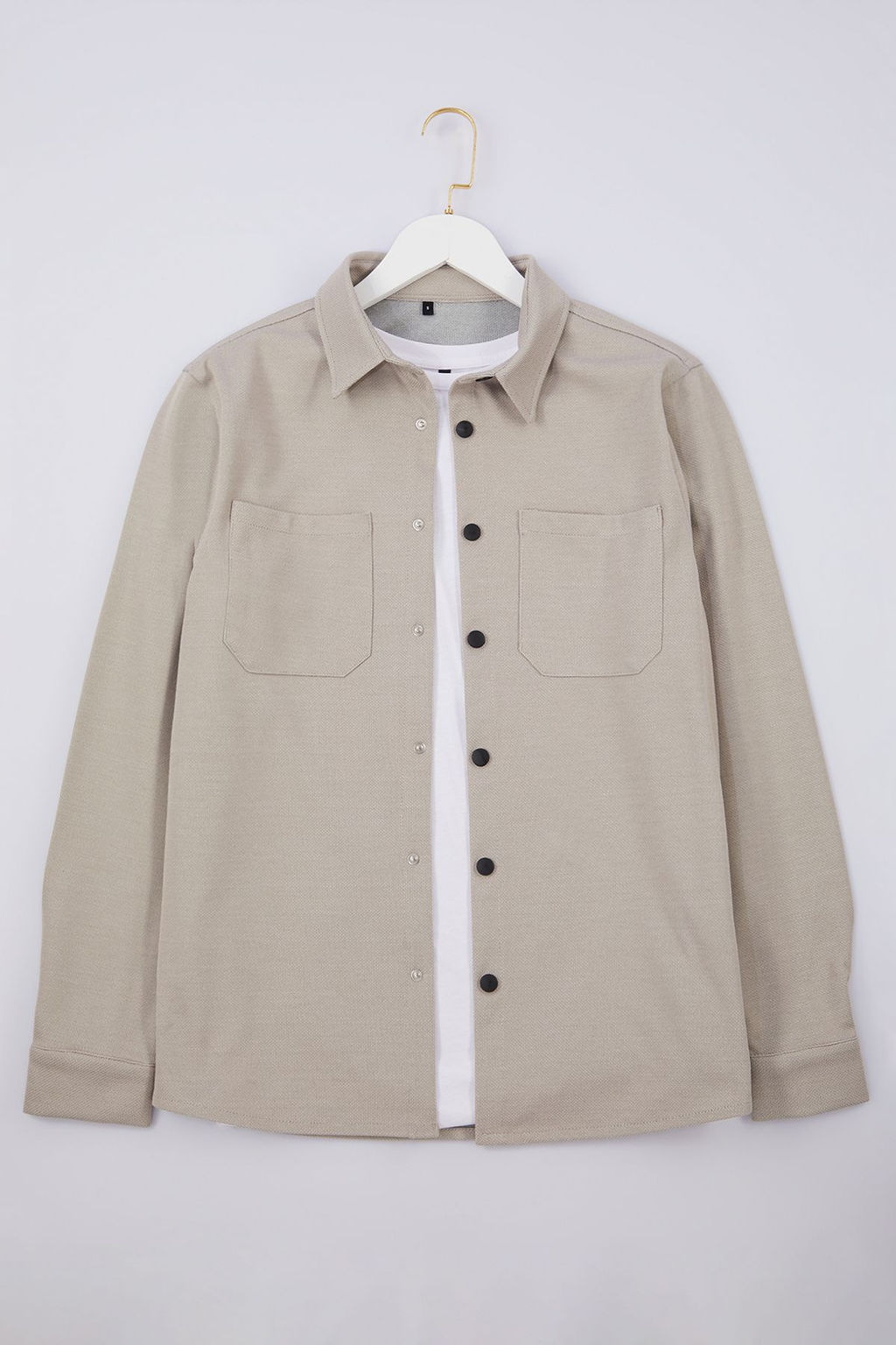 TRENDYOL MAN Bej Regular Fit Orme Rahat K?sl?k Dokulu. Ceket Gomlek TMNAW25GO00016 - Trendyolmilla фото 7