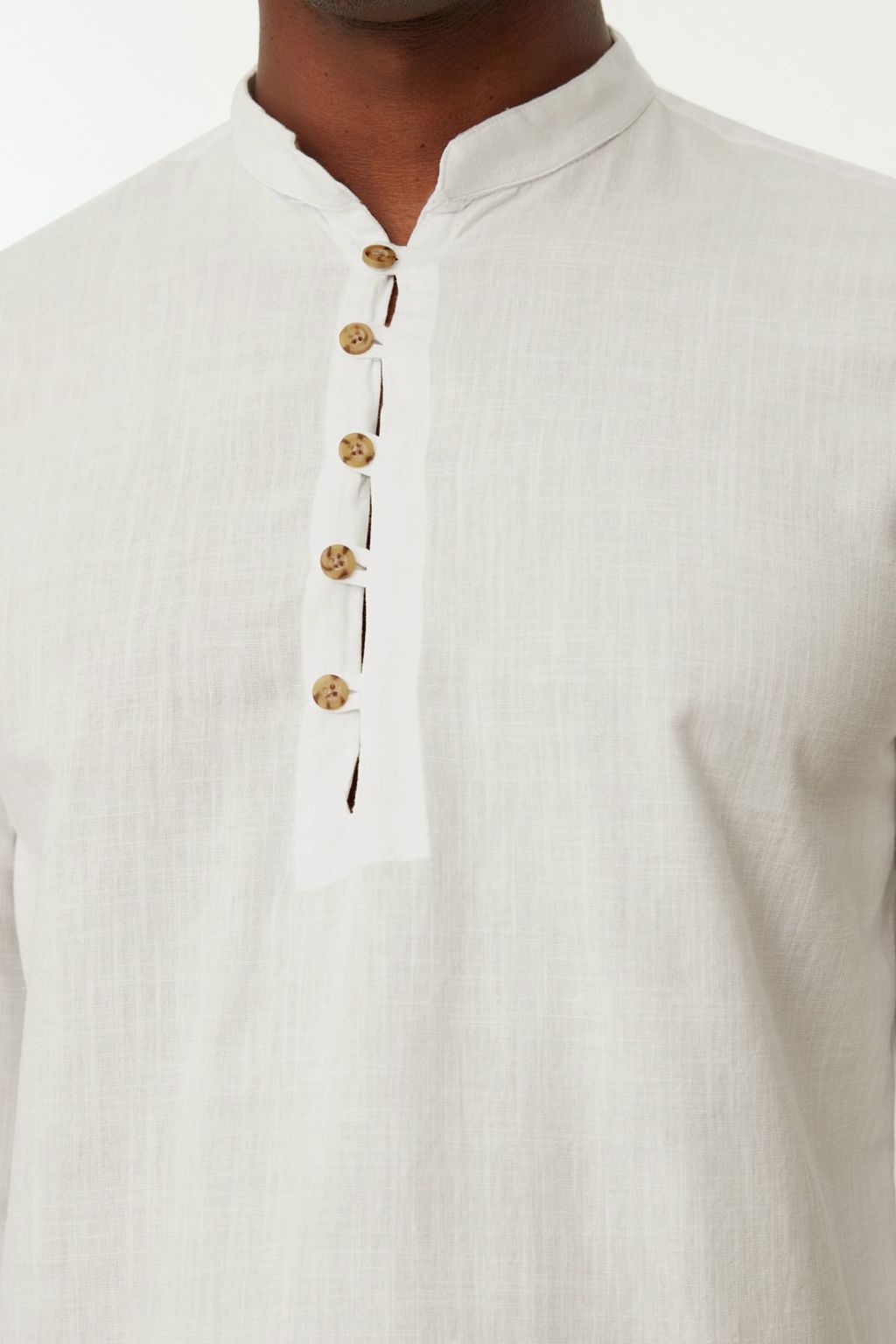 TRENDYOL MAN Mavi Slim Fit Yar?m Patl? Dugmeli Hakim Yaka Keten Gorunumlu Gomlek TMNSS20GO0097 - Trendyolmilla фото 12