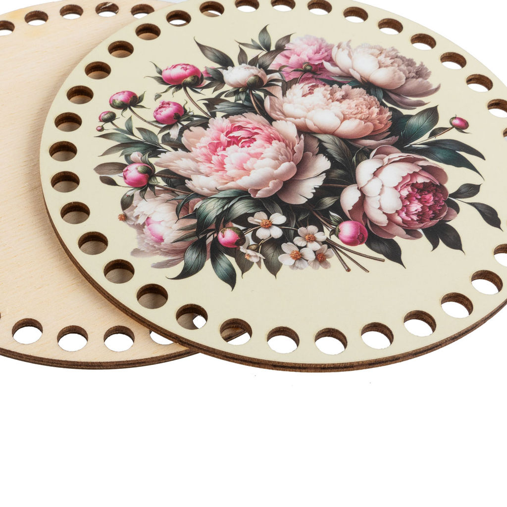 Заготовка для декорирования Love2art ДВ-02 Набор донышек для вязания Матовый фанера d 15 см х 0.4 см 2 шт 06 Пионы