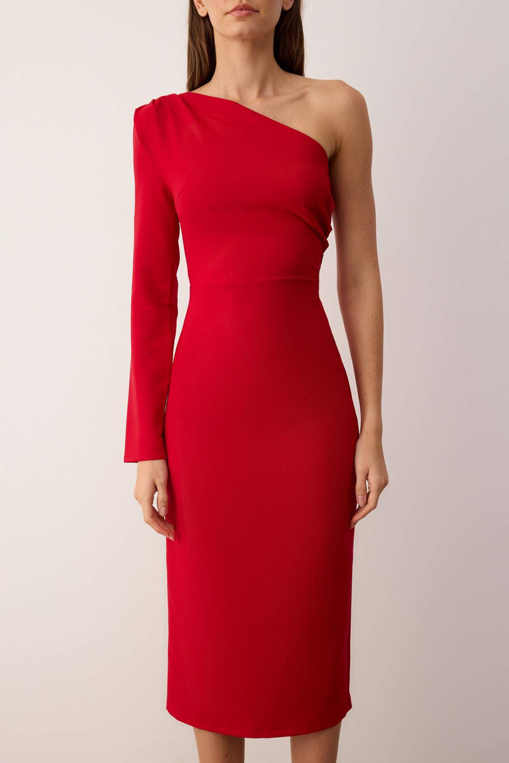 K?rm?z? Tek Kollu Vucuda Oturan Dokuma Elbise TPRAW26EL00025 - Trendyolmilla фото 3