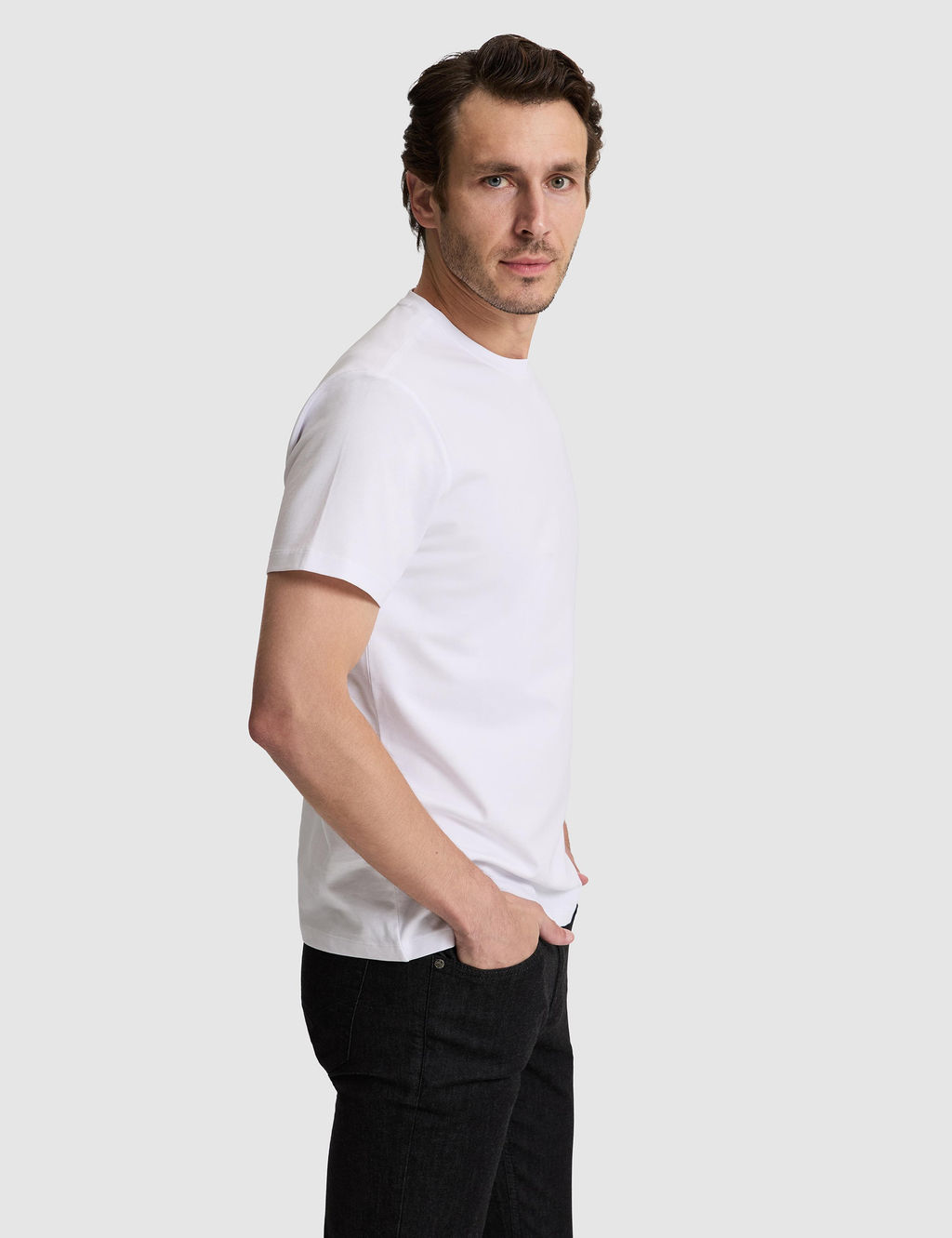 Beyaz Slim Fit Pamuk Kar___ml_ Bisiklet Yaka Basic T-shirt