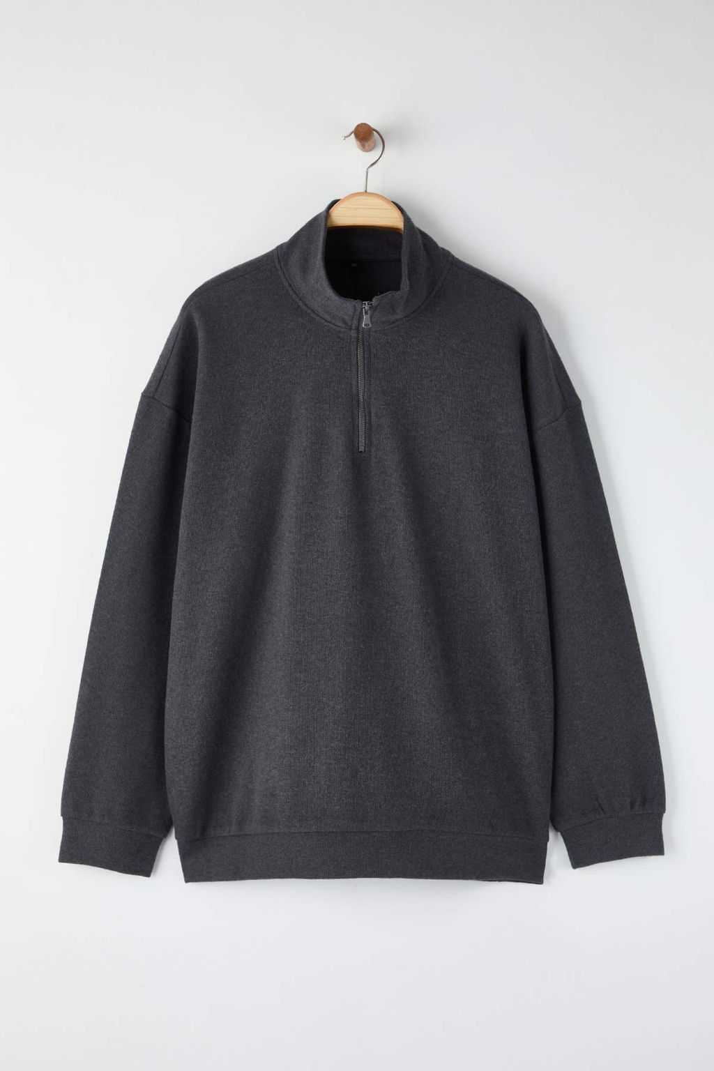Antrasit Yeni Oversize/Genis Kesim Buyuk Beden F?rcal? Selanik Dik Yaka Sweatshirt TMNAW26AO00000
