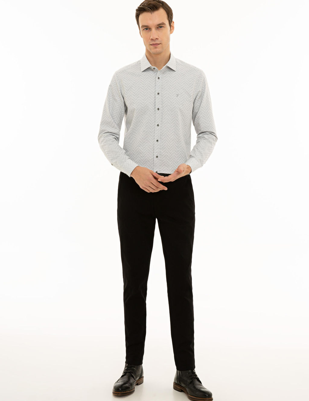 Светло-серая приталенная рубашка с длинным рукавом - Cacharel фото 10