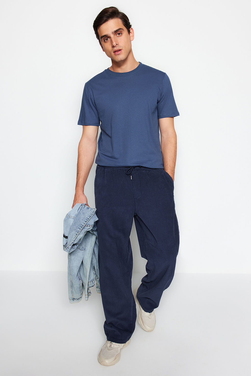 Gri-Ekru-Indigo Slim/Dar Kesim Bisiklet Yaka Basic %100 Pamuklu 3lu Paket T-Shirt TMNSS19BO0007