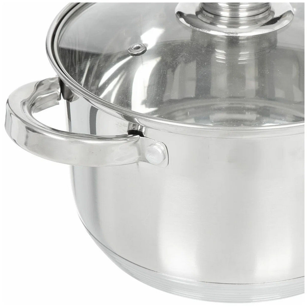 Набор пос нерж 5пр СТАНДАРТ (2л, 4л, ковш 2л, 2 стекл. крышки) мет/ручки Daniks SD-5-2 (298433)  фото 5