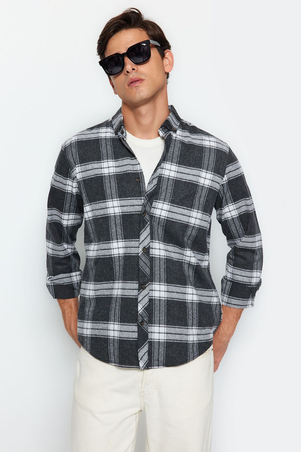 TRENDYOL MAN Lacivert Slim Fit Dugmeli Yaka K?sl?k Oduncu Kareli Gomlek TMNAW21GO0611 - Trendyolmilla фото 3