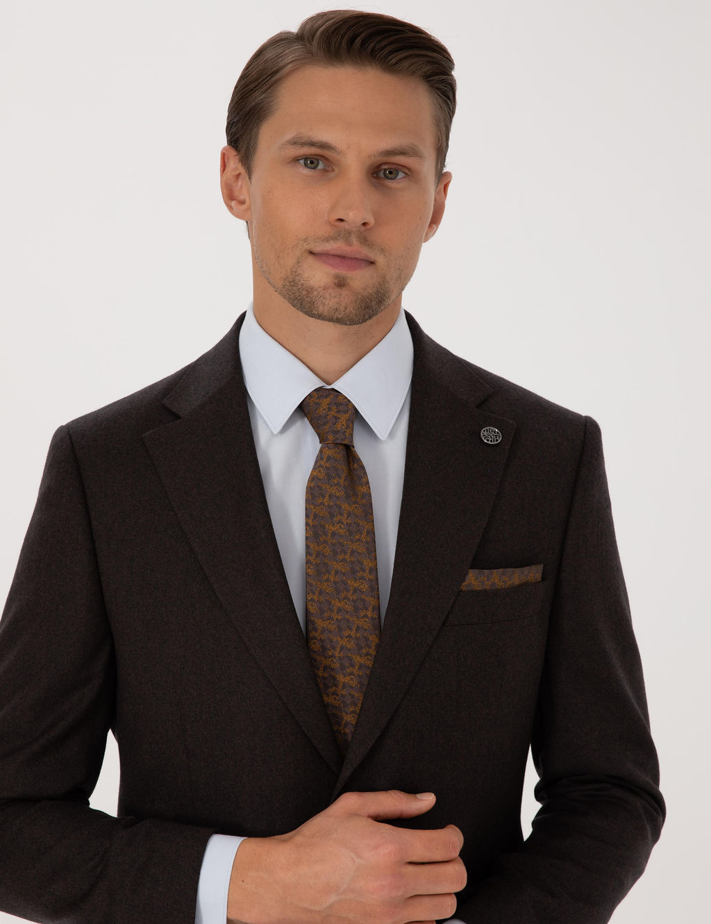 Kahverengi Slim Fit %100 Y_n Tak_m Elbise