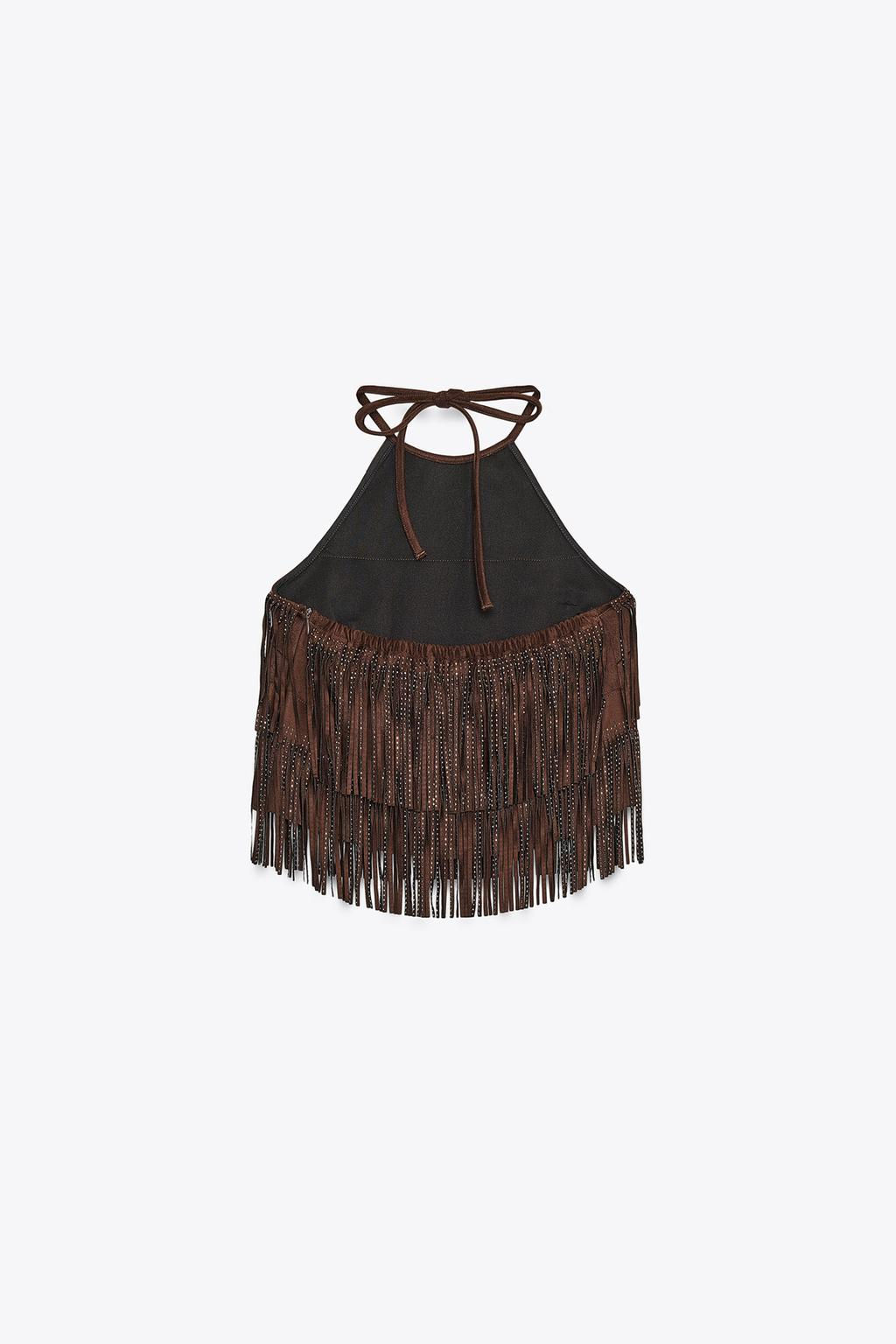SPARKLY FAUX SUEDE EFFECT FRINGED TOP - Zara фото 9