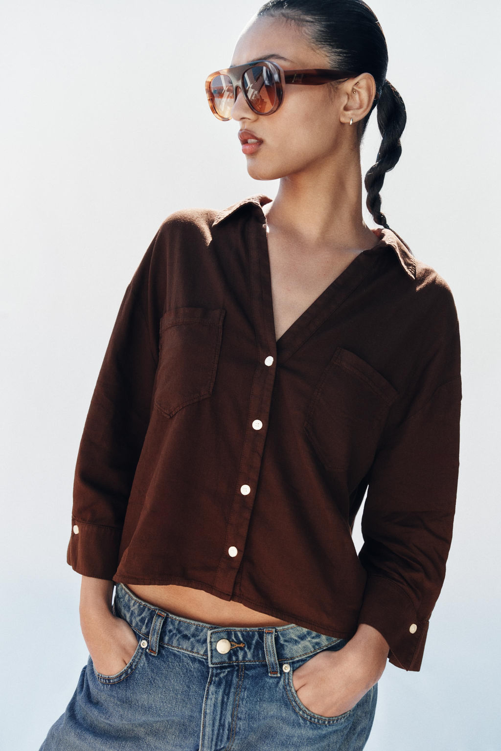 CAMISA FLUIDA CON LINO / Marr?n - Zara фото 2