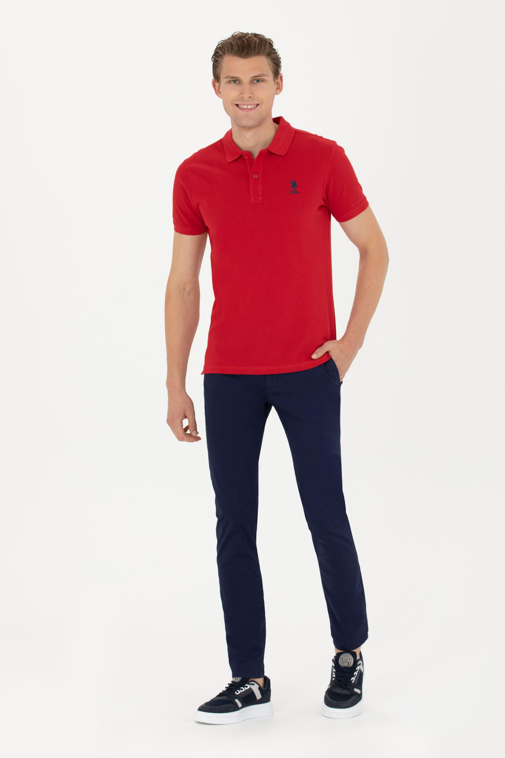 Erkek Slim Fit Polo Yaka K_rm_z_ Basic Ti__rt