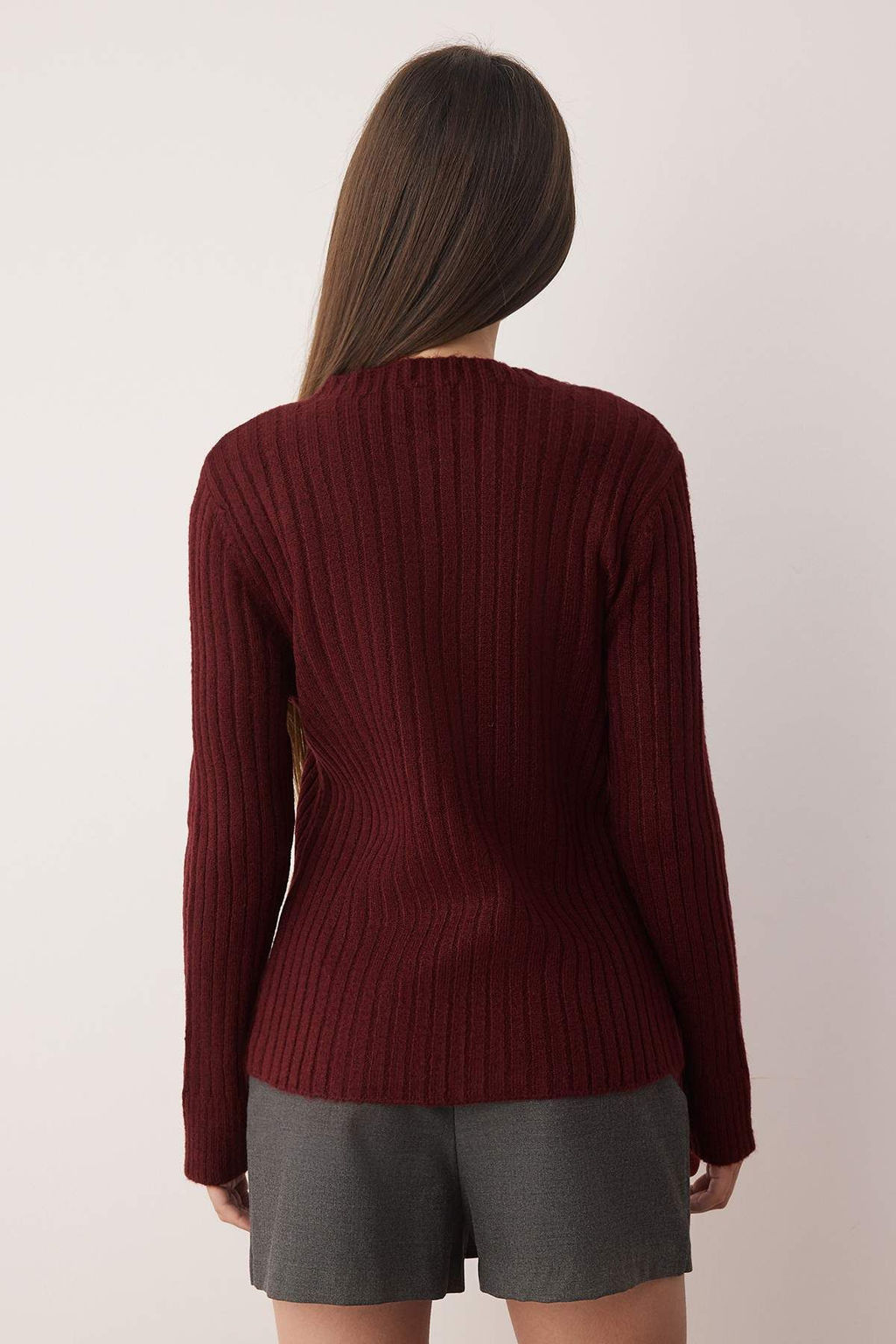 Bordo Dugme Detayl? Yumusak Dokulu Y?rtmac Detayl? Triko H?rka TWOAW26HI00096