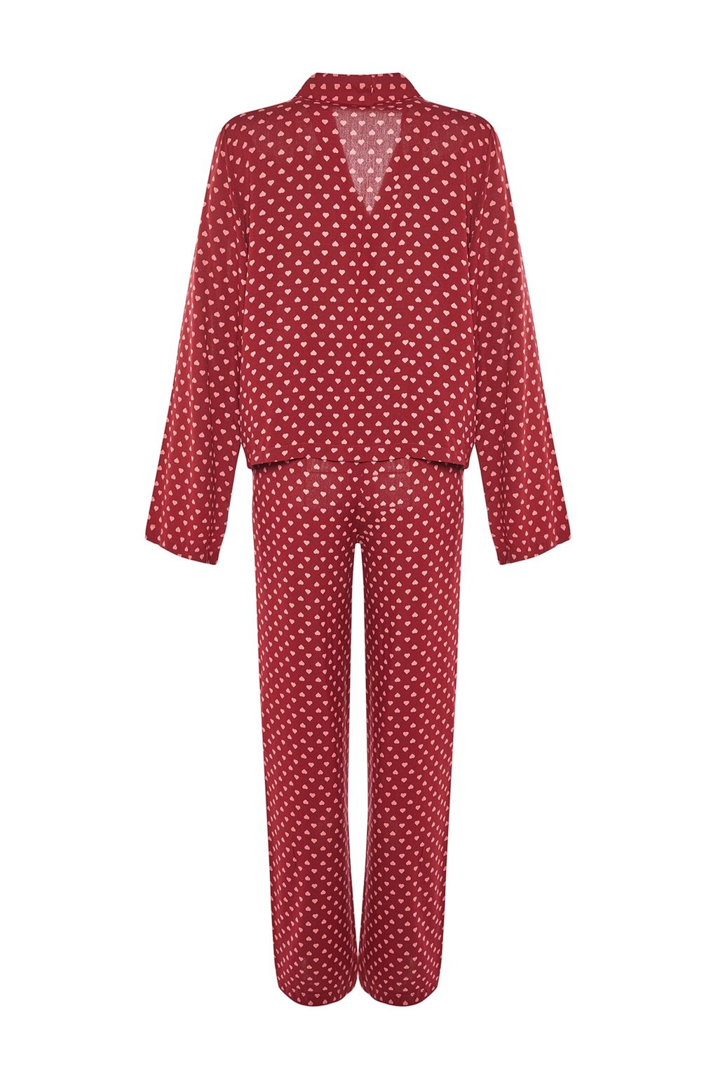 Bordo Kalpli Baglama Detayl? Viskon Dokuma Pijama Tak?m? THMAW22PT0300