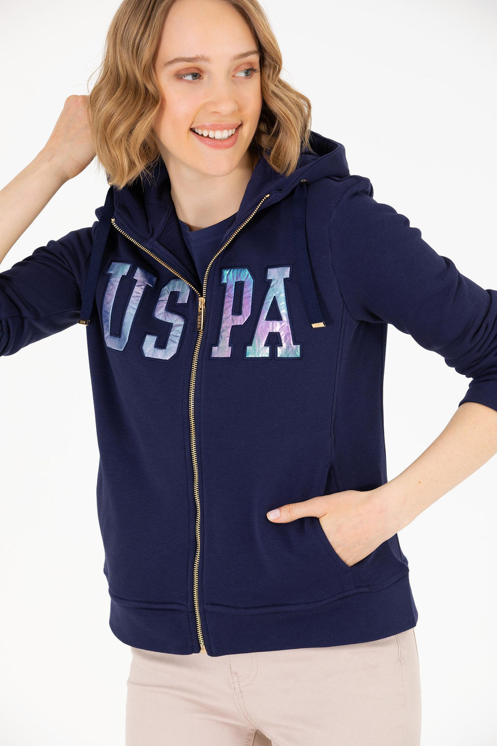 Толстовка женская U.S. Polo Assn Basic темно-синяя хлопок  фото 18