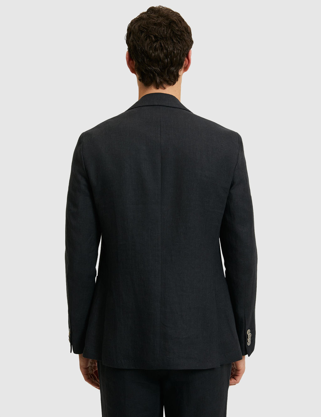 Siyah Slim Fit %100 Keten Mikro Desen Mono Yaka Ceket