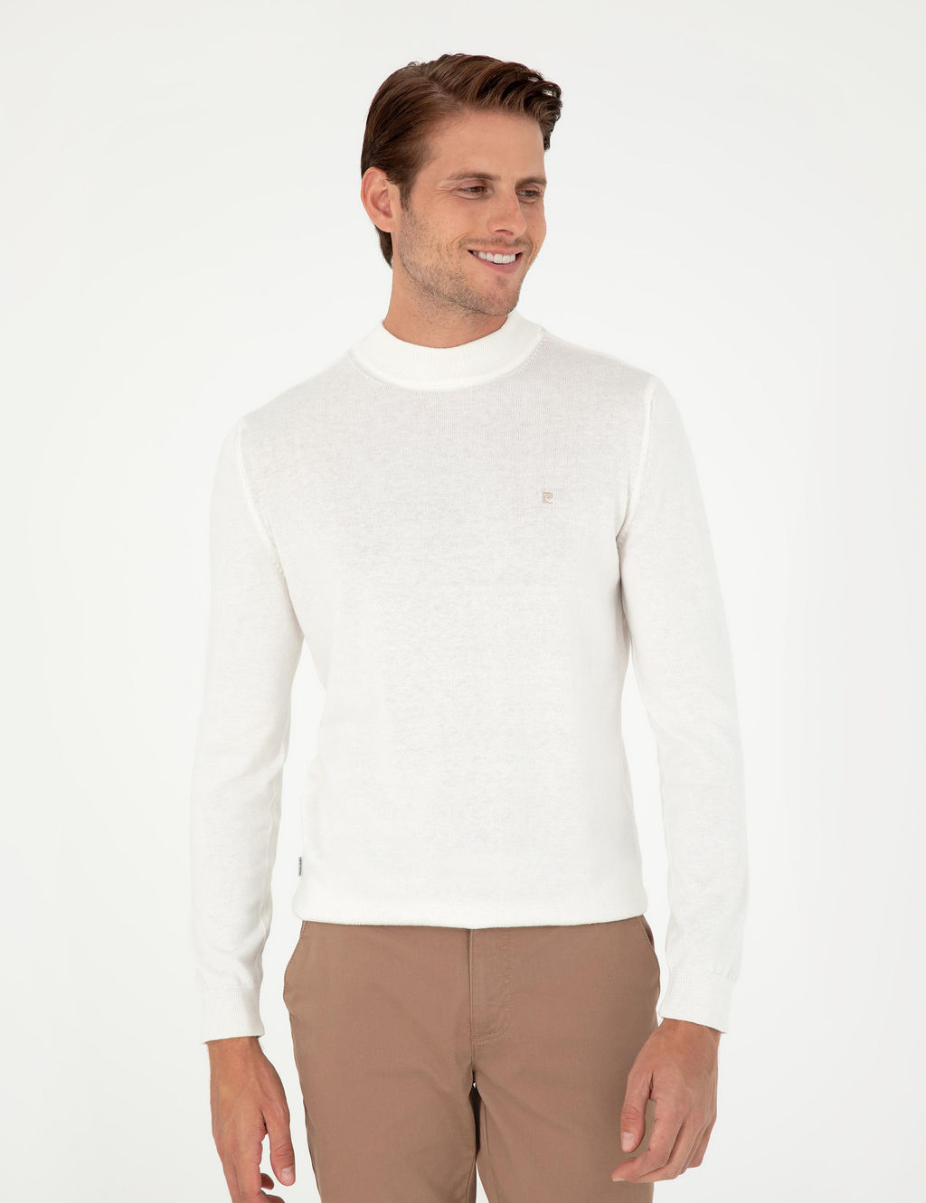 Ekru Slim Fit Yar_m Bal_k__ Yaka Basic Triko Kazak - Pierre cardin фото 3