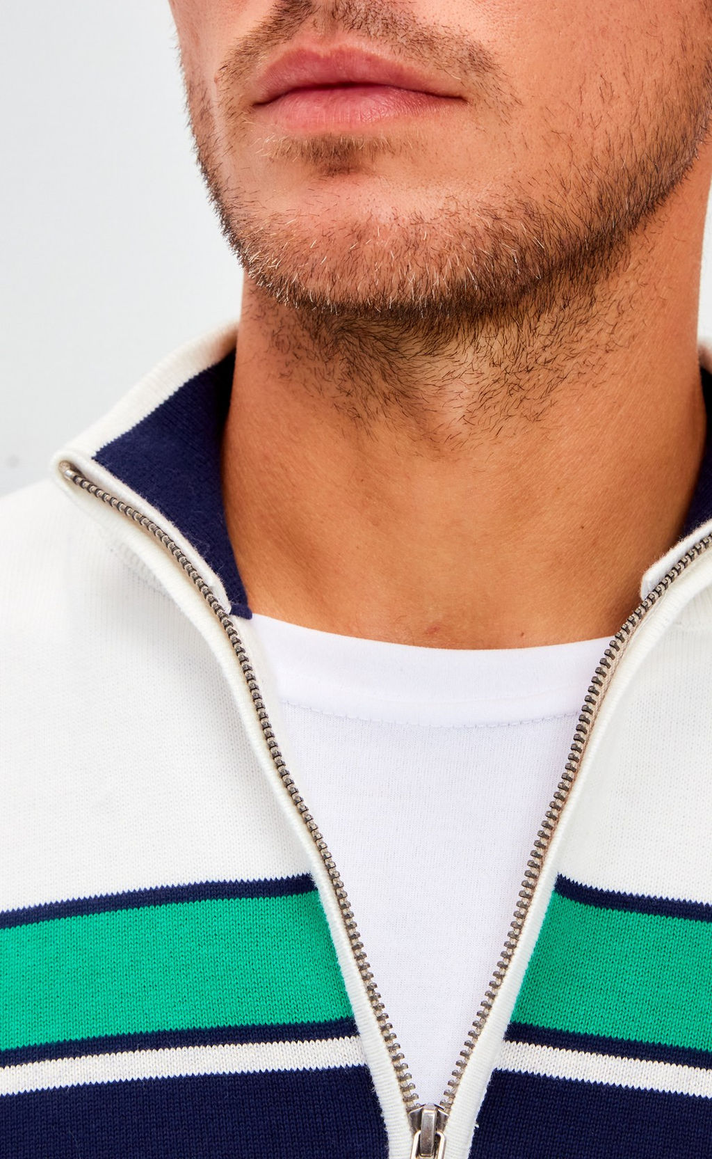 Джемпер мужской с воротом на молнии F221-15-1747 сине-зелёный