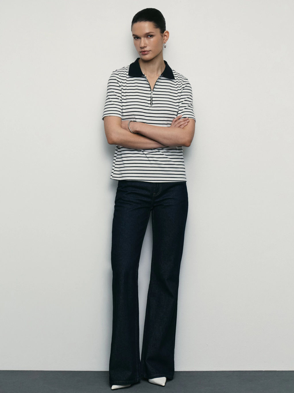 Джемпер-поло на молнии в полоску / Zarina  фото 3