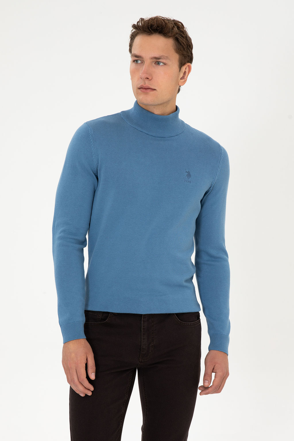 Erkek Slim Fit Yar_m Bal_k__ Yaka Saks Basic Kazak - U.s. polo assn фото 8