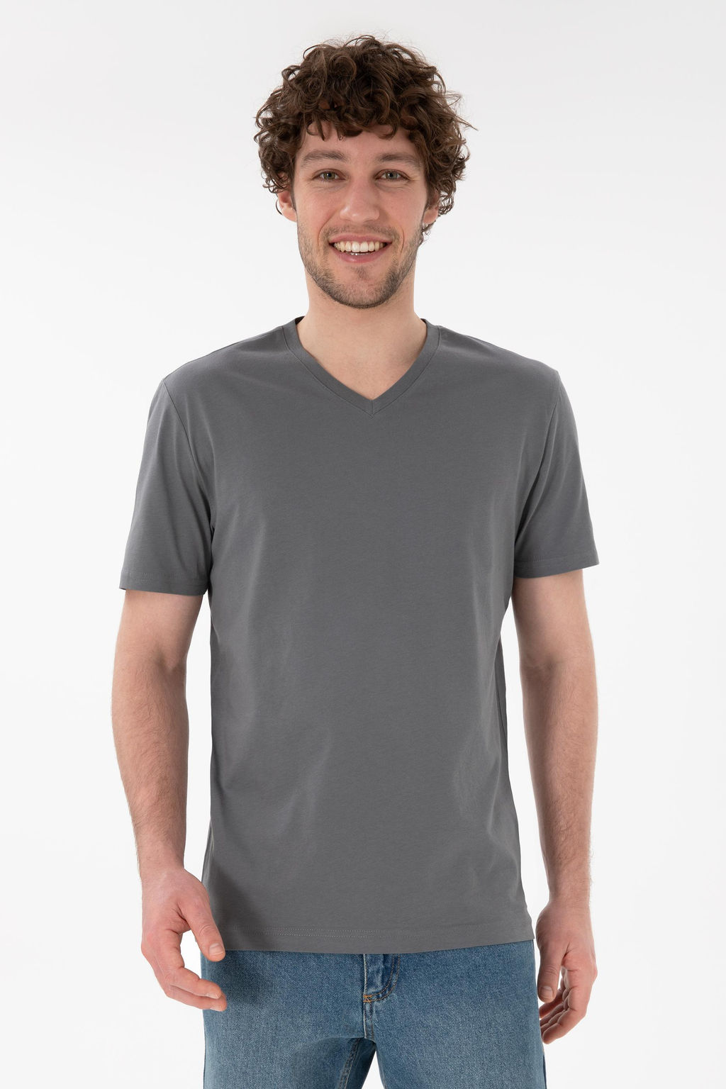 Erkek Regular Fit V Yaka Antrasit Basic Ti__rt Sepette S_rpriz _ndirim - U.s. polo assn фото 2