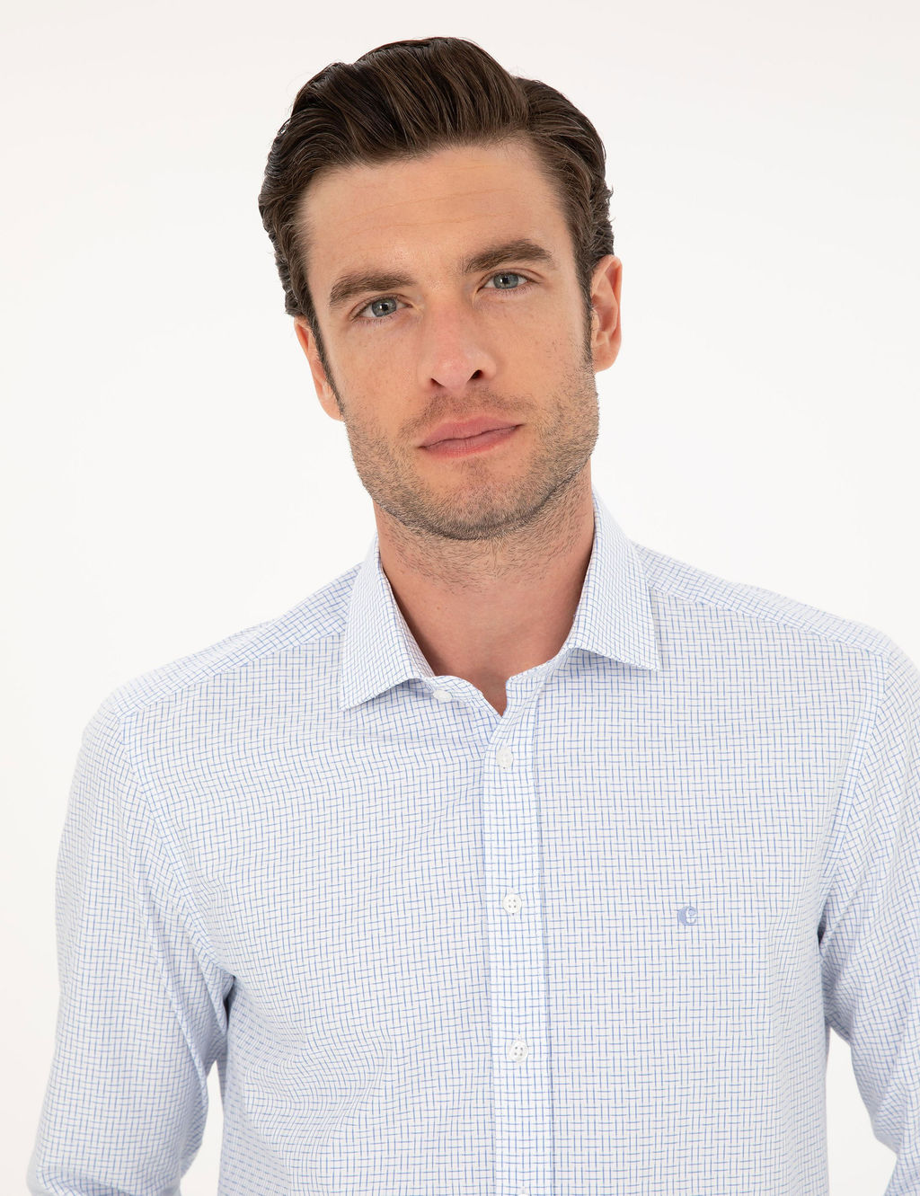 Голубая зауженная рубашка с длинным рукавом - Cacharel фото 2