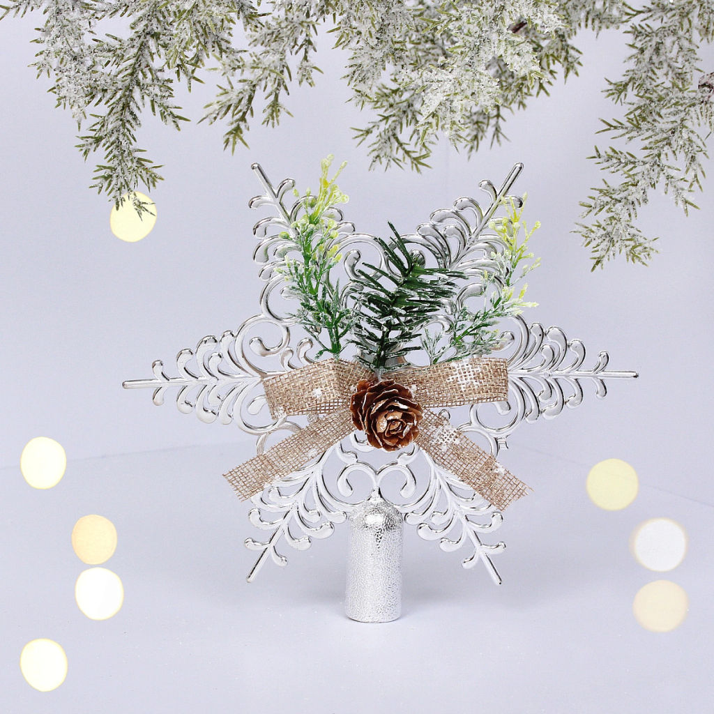 Цена за 2 шт. Звезда на ёлку 19*19 см "Хвойная", Серебро