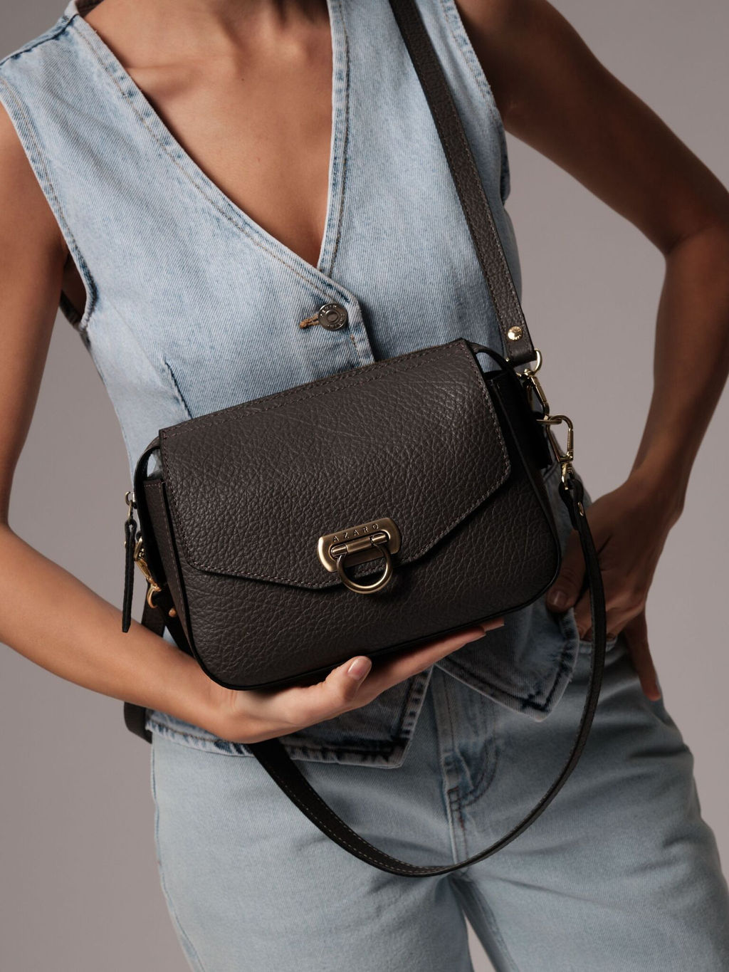 Сумка кожаная через плечо Azaro 3684 темный лес