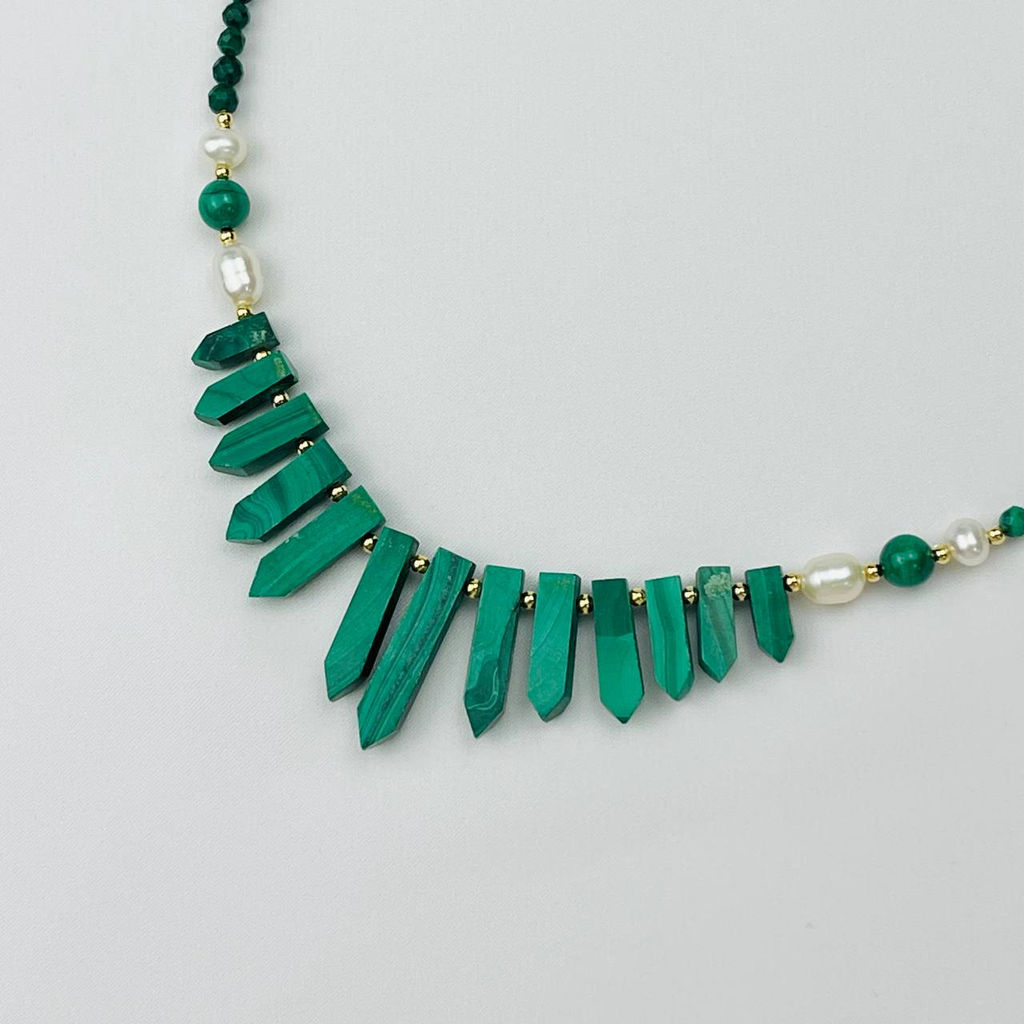 Колье из Малахита и Жемчуга 46 см +