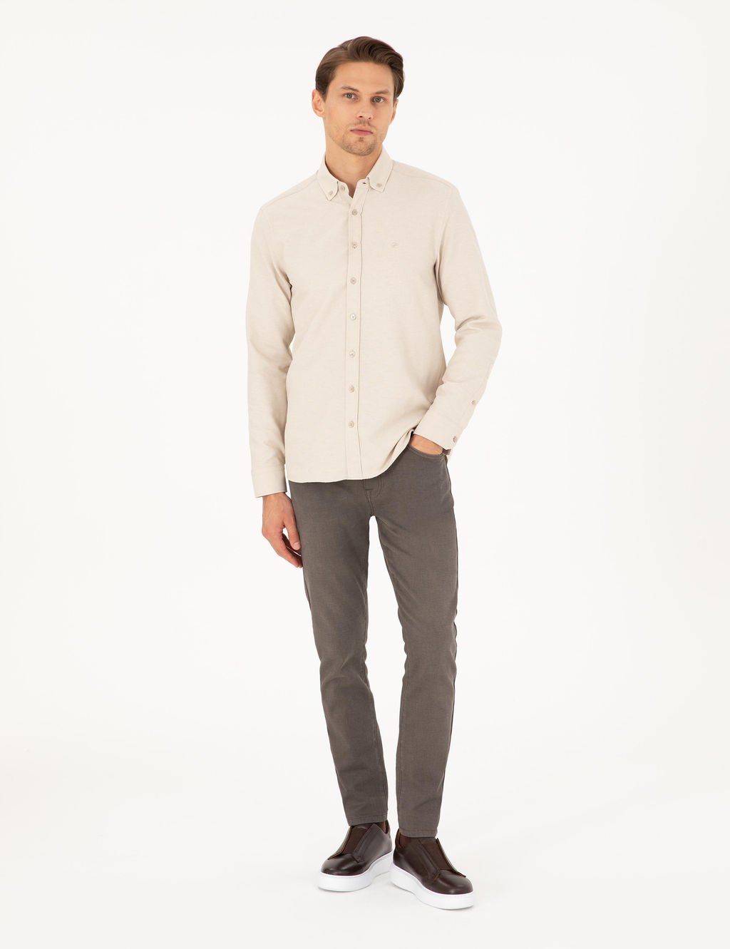 Bej Slim Fit Uzun Kollu G_mlek - Pierre cardin фото 4