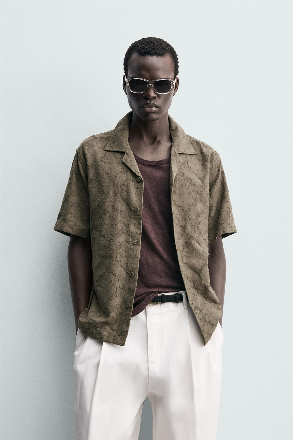 CAMISA RELAXED FIT JACQUARD TEXTURA / kaki-med - Zara фото 2