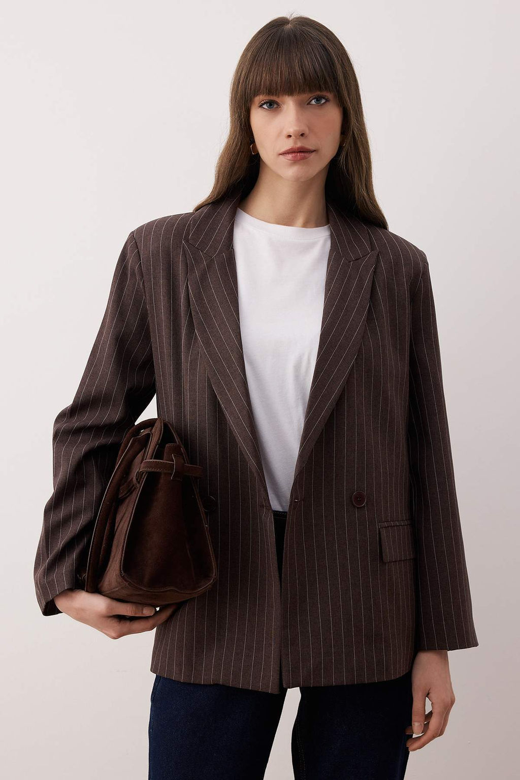 Kahverengi Cizgili Anvelop Blazer Ceket TWOAW26BC00063 - Trendyolmilla фото 3