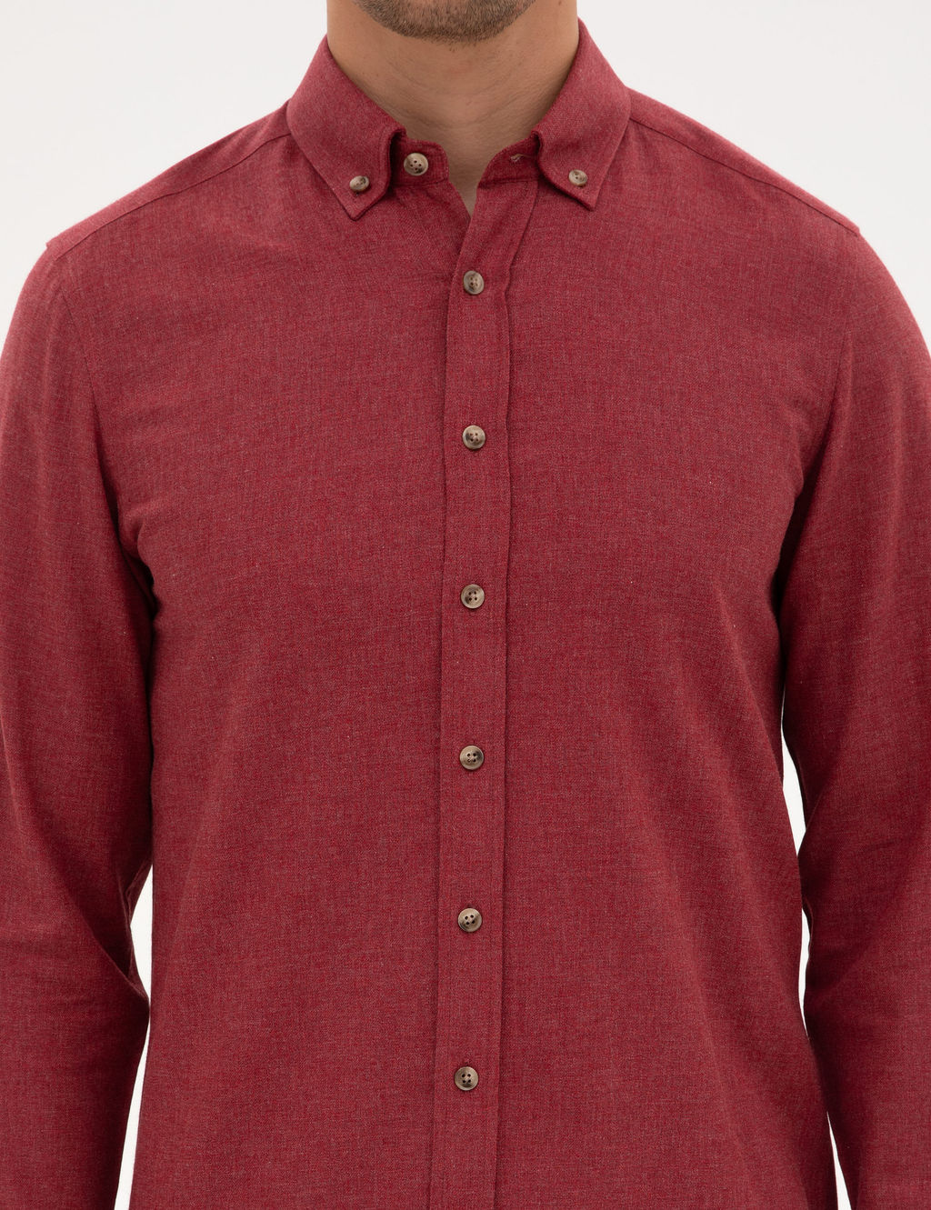 Bordo Flanel Dokulu Slim Fit Uzun Kollu G_mlek