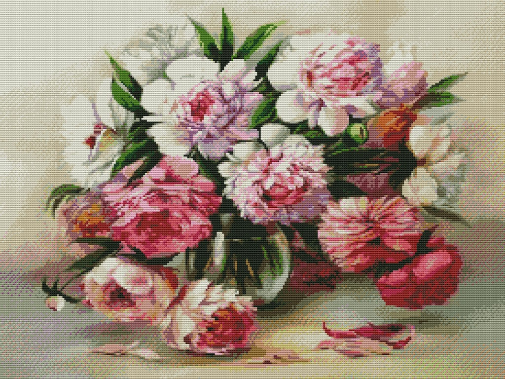 Вышивка крестиком 40х50см, Пионы