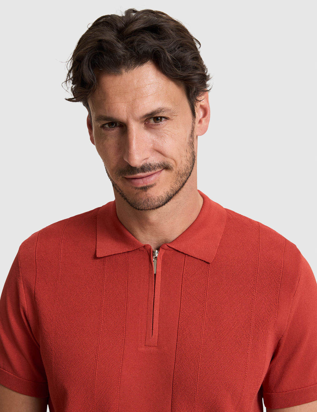 Kiremit Slim Fit Polo Yaka Fermuarl_ Triko Ti__rt