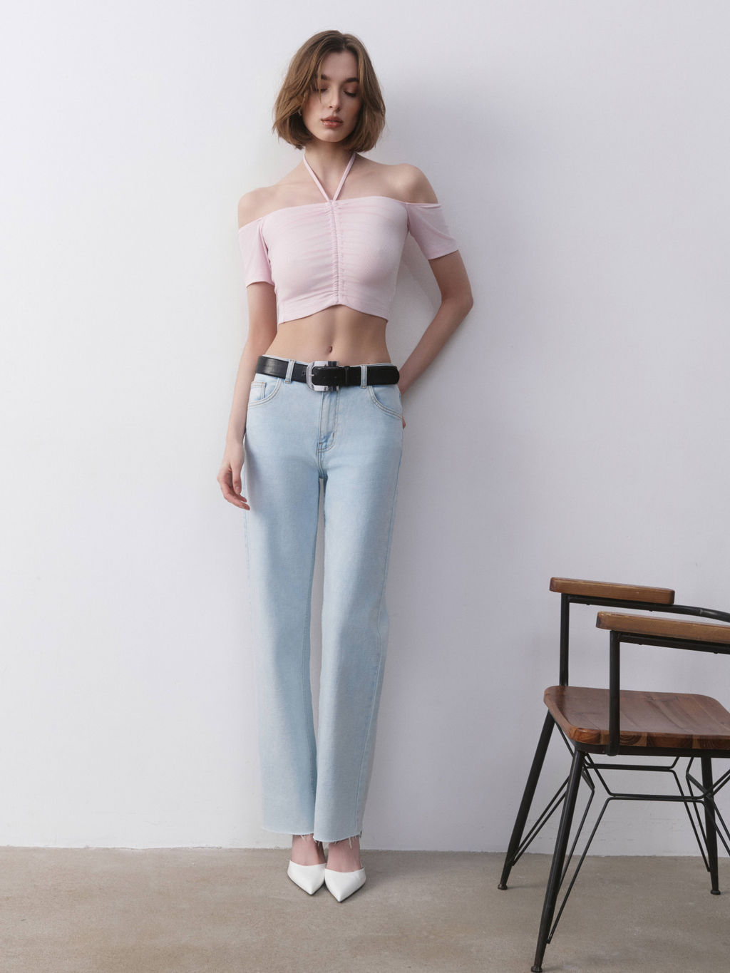 CONTE Укороченный топ в рубчик с отрытыми плечами и сборкой LD 2632 pink diamond - Conte elegant фото 4