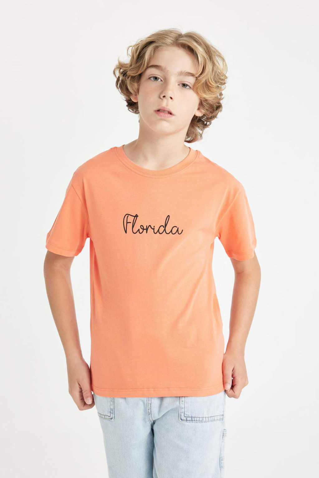 Erkek Cocuk Oversize Genis Kal?p Bisiklet Yaka Bask?l? K?sa Kollu Tisort - Defacto фото 4