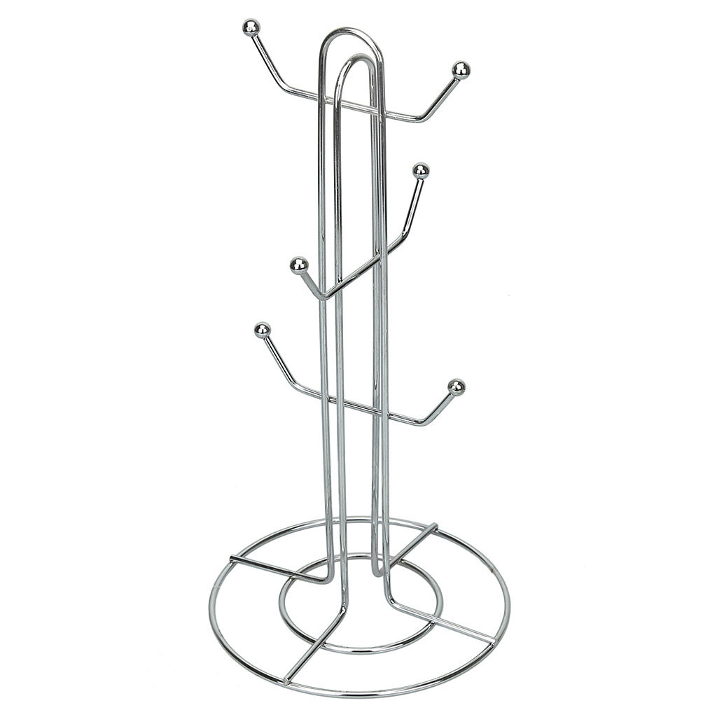 Подставка хромированная 6 крючков для чашек "Крона" h36см, д/основания-17,3см (Китай)