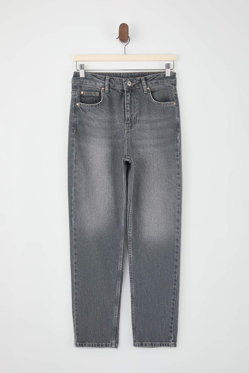 Koyu Mavi Yuksek Bel Bilek Boy Az Esnek Mom Jeans TWOSS26JE00112 - Trendyolmilla фото 3