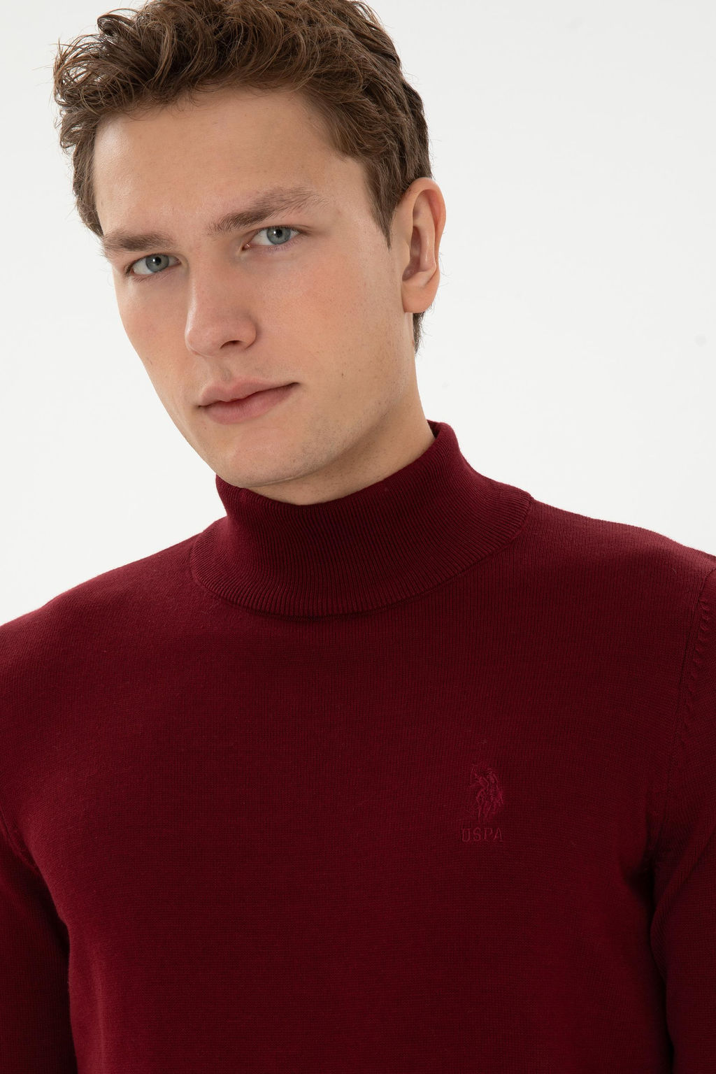 Erkek Slim Fit Yar_m Bo_azl_ Bordo Basic Kazak - U.s. polo assn фото 2