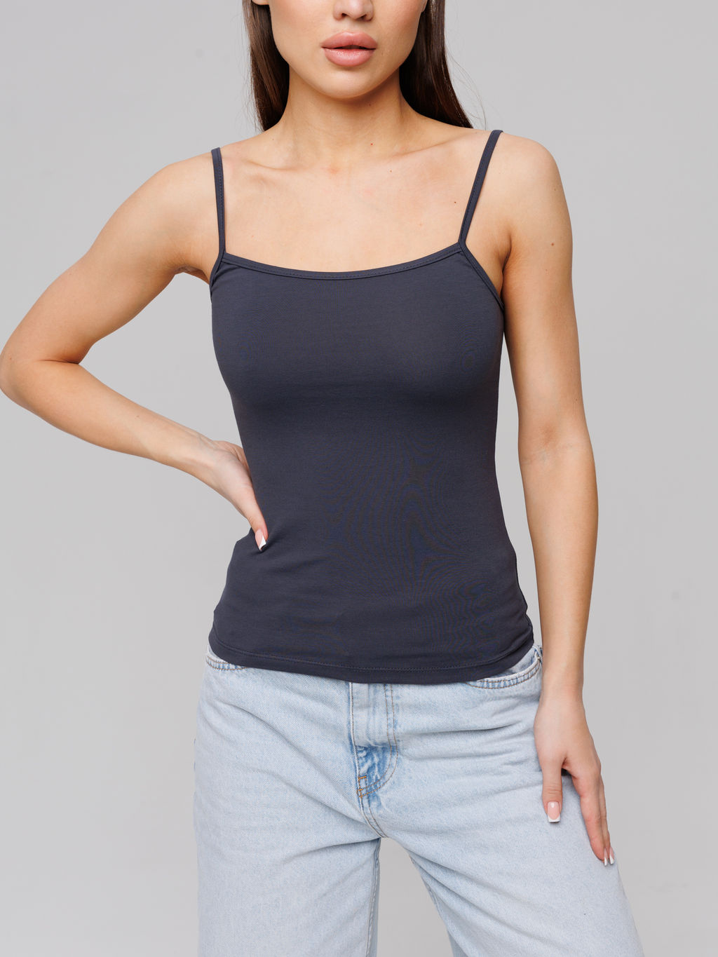 Женская майка на бретелях графит ЛТ-07 (33)