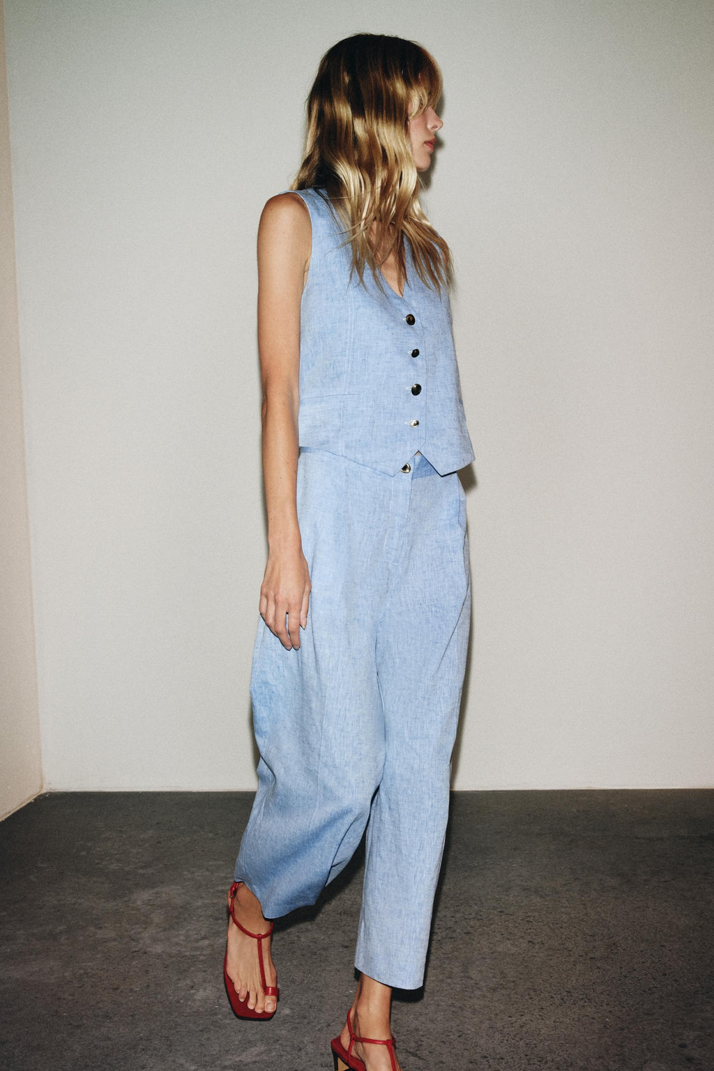 LINEN BLEND WAISTCOAT JUMPSUIT - Zara фото 13