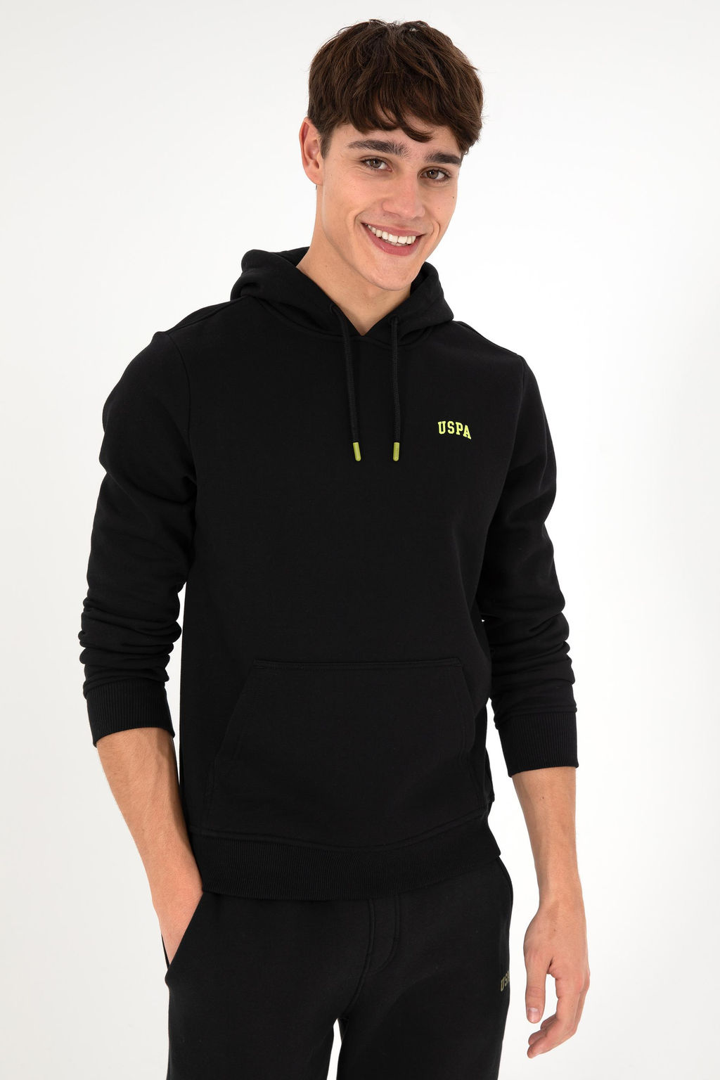 Erkek Kap__onlu Siyah Basic _ardonlu Sweatshirt