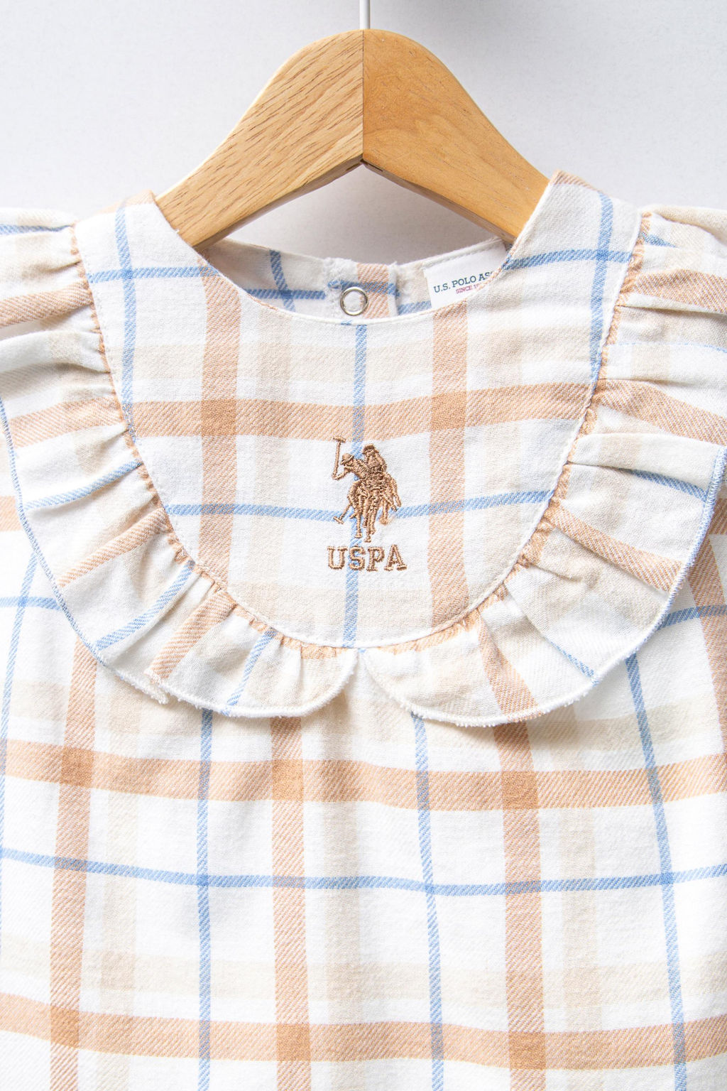 K_z Bebek Beyaz F_rf_r Detayl_ Ekose Desenli Kolsuz Elbise - U.s. polo assn фото 3