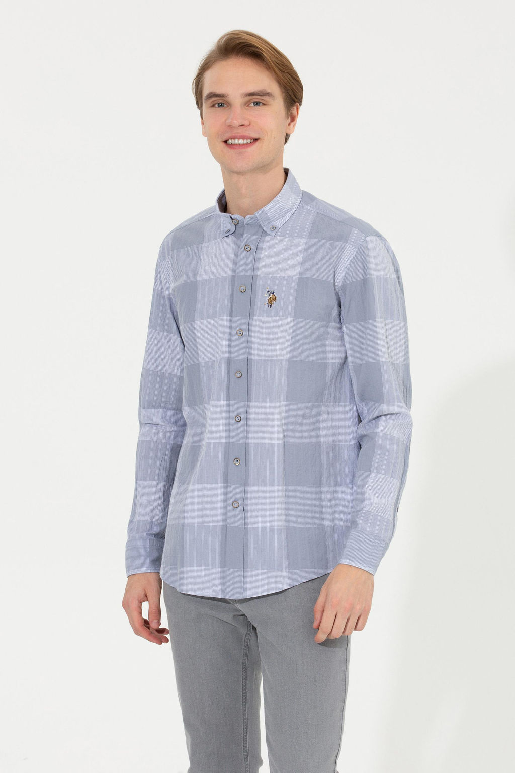 U. S. Polo Assn / Мужская серая рубашка в шотландскую клетку - U.s. polo assn фото 2