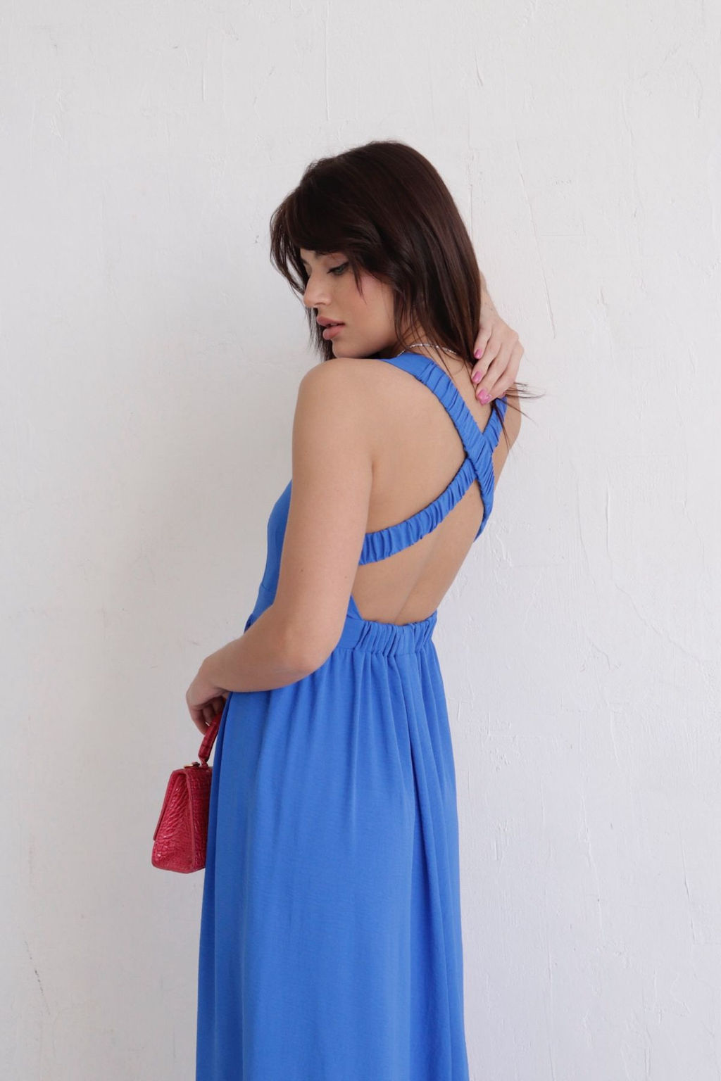 Платье с перекрещенными бретелями тёмно-голубое - Martichelli фото 17