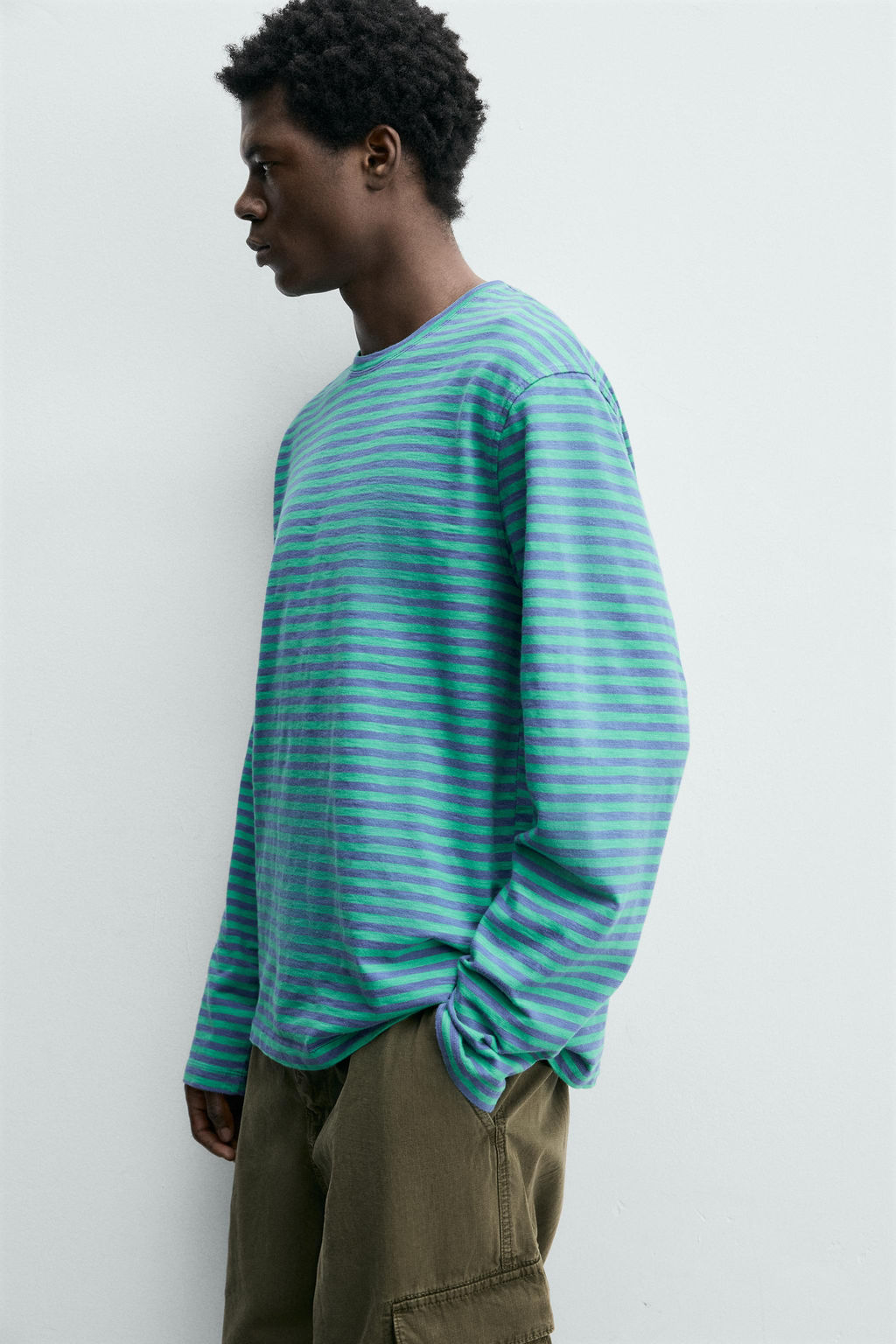 CAMISETA JACQUARD RAYAS / Azul