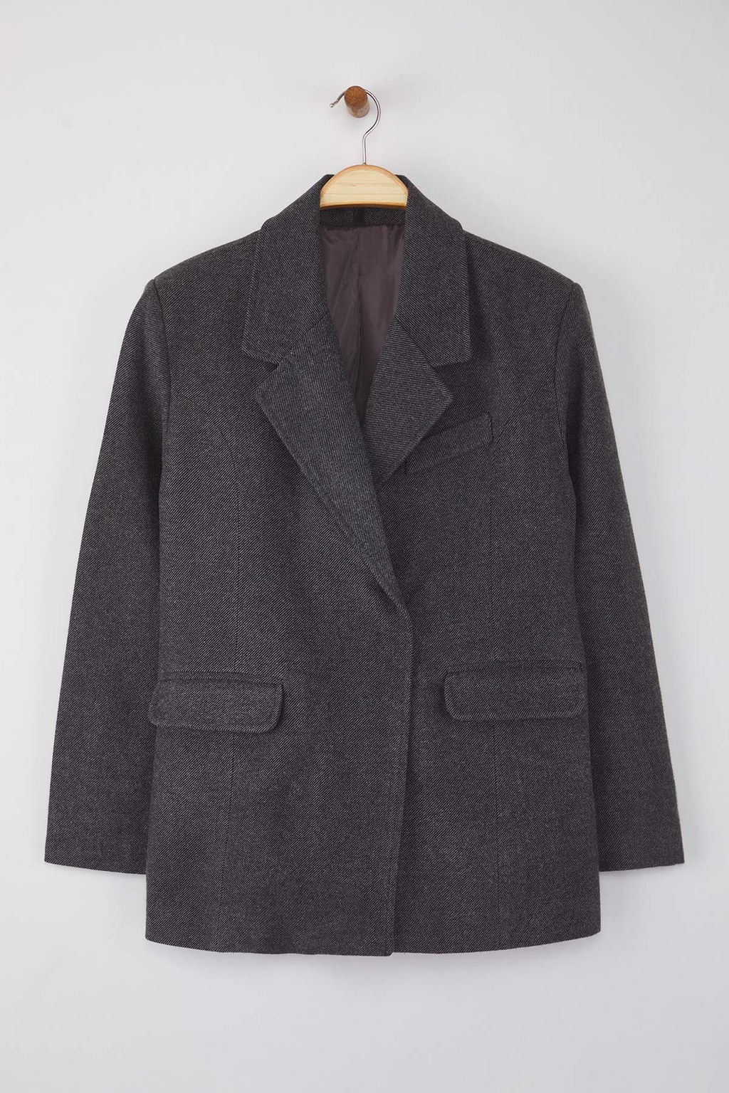 Koyu Gri Diagonel Mono Kapama Fitted K?sa Kase Kaban TWOAW26KB00036 - Trendyolmilla фото 7