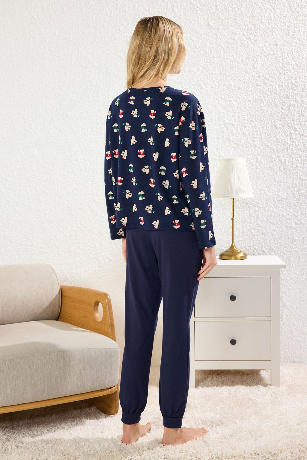 Kad?n Couple/Cift Lacivert %100 Pamuklu Ay?c?kl? K?s Temal? Orme Pijama Tak?m? THMAW25PT00243 - Trendyolmilla фото 5